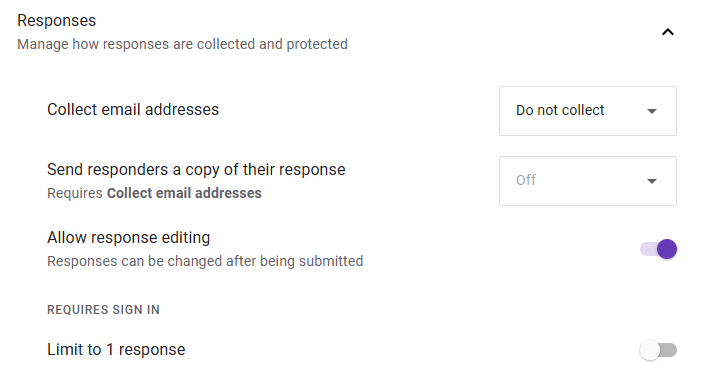 Bật tùy chọn Allow response editing